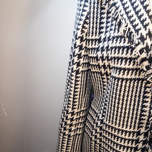 Harve Benard Womens Size Large Coat Black White Houndstooth Wool Blend Fringe - Picture 7 of 10